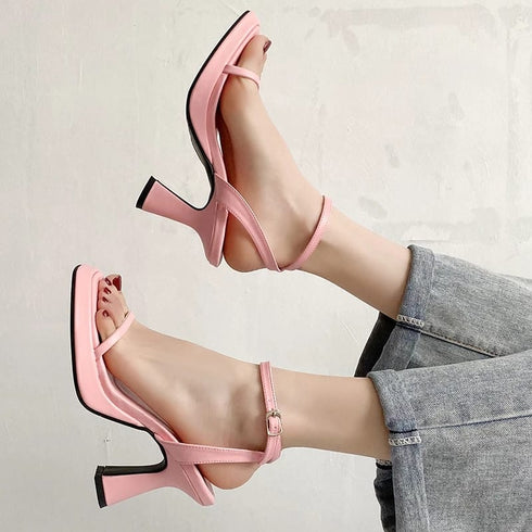 Luxury Square Toe Cross Strap Heels
